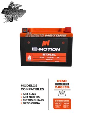 BATERIA E-MOTION ETX6.5L AGM 12V 6.5Ah(10h) 100CCA 140X65X100 (-+)