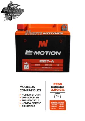 BATERIA E-MOTION EB7-A AGM 12V 8Ah(10h) 80CCA 136X76X123 (+-)