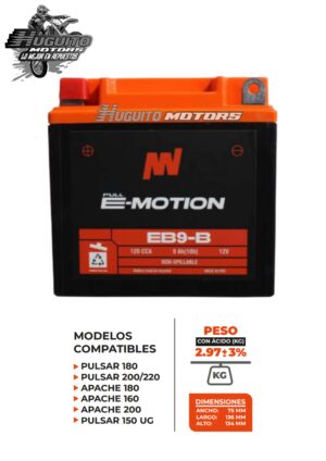 BATERIA E-MOTION EB9-B AGM 12V 9Ah(10h) 120CCA 136X75X134 (+-)