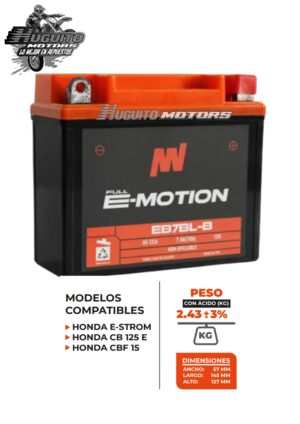 BATERIA E-MOTION EB7BL-B AGM 12V 7Ah(10h) 90CCA 145X57X127 (-+)
